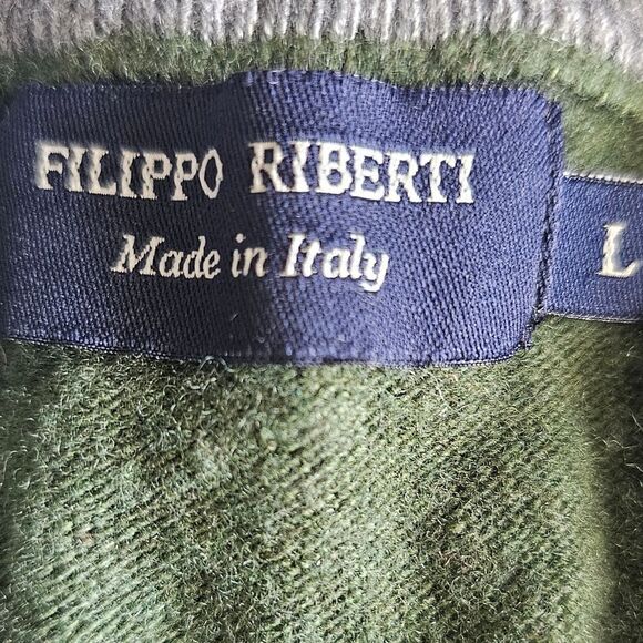 Filippo Riberti Wool Cashmere Quarter Zip Sweater Sz L Forest Green Italian Knit - Picture 5 of 11